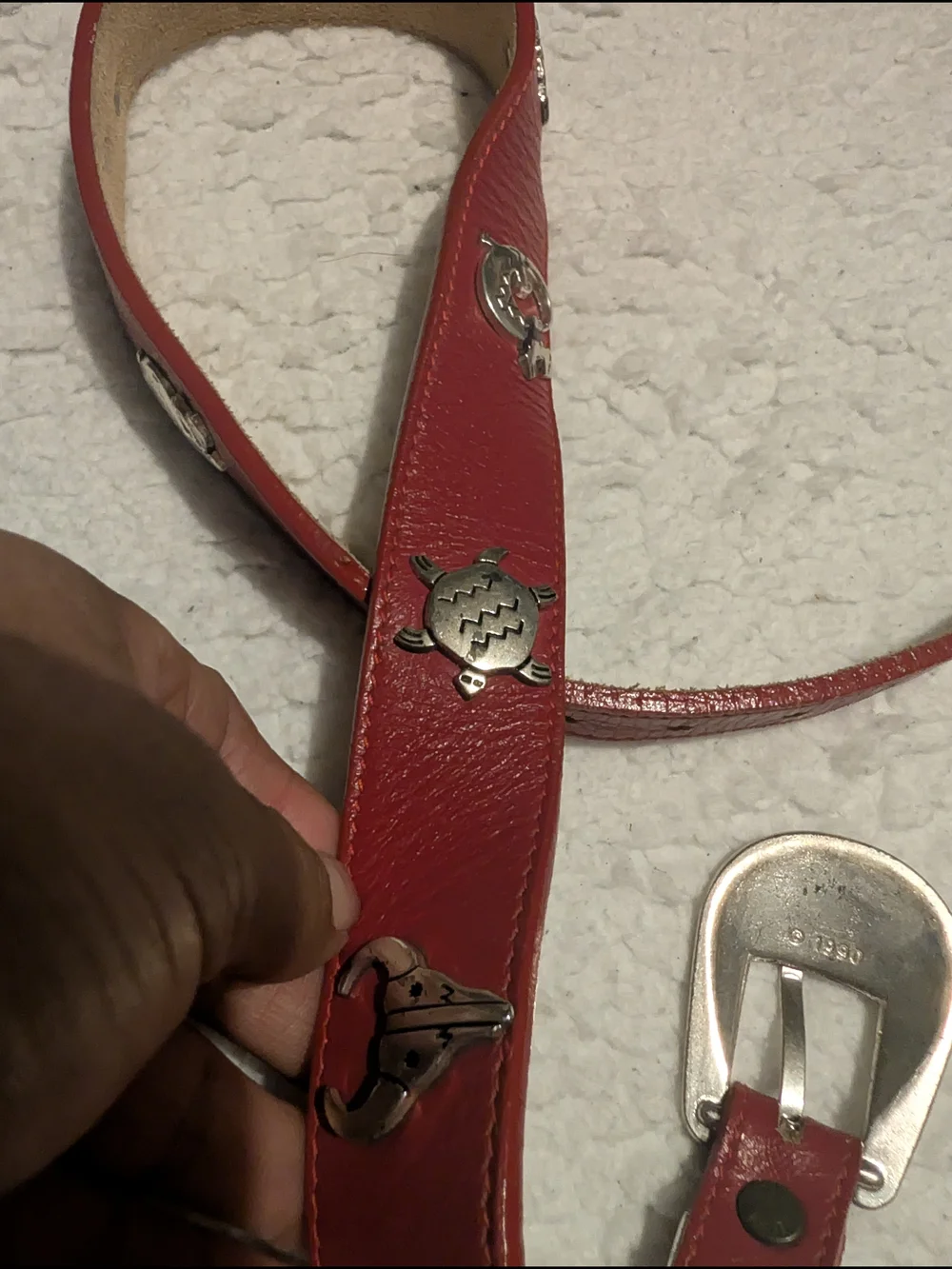 Silver Crek Red Leather Western Belt with Silver-Tone Conchos